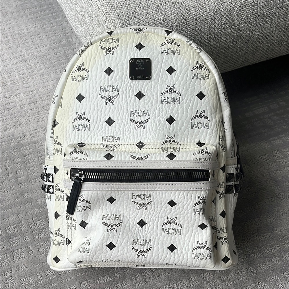 MCM White and Black Signature Backpack